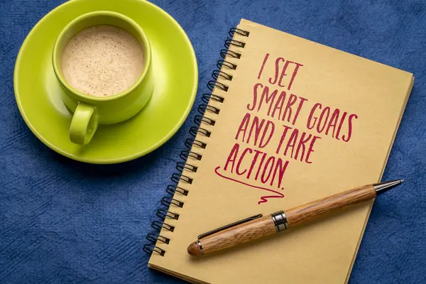 Set Smart Goals Take Action Positive Affirmation Note Notebook Goal — Stock Photo, Image