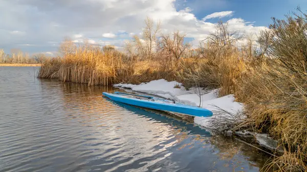 Touring Stand Paddleboard Paddle Safety Leash Shore Lake Northern Colorado — Stock Photo, Image