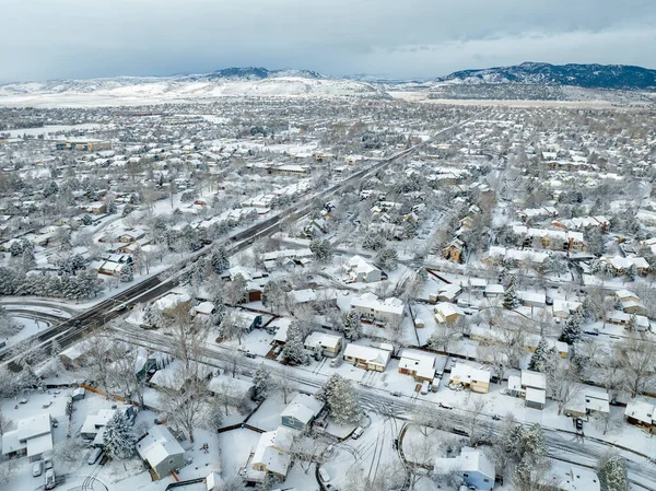 Zimní Ráno Nad Městem Fort Collins Předním Pohořím Skalistých Hor — Stock fotografie