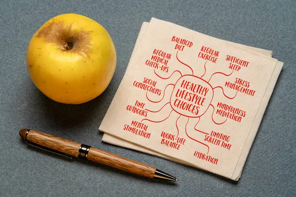 Examples Healthy Lifestyle Choices Mind Map Infographics Sketch Napkin — Stock Photo, Image