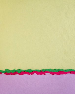 Pembe ve yeşil pastel tonlarda soyut kağıt peyzaj - el yapımı kağıt koleksiyonu