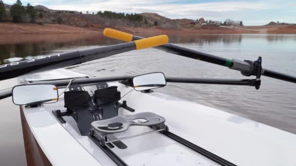 Fort Collins Usa Dezember 2023 Eine Rudermuschel Literace Liteboat Ufer — Stockvideo