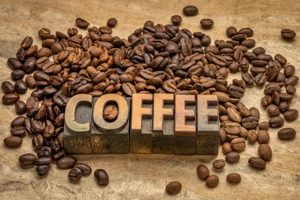 Világ Különböző Részeiről Származó Kávébab Mintavételezője Kávés Szóval Évjáratú Letterpress — Stock Fotó