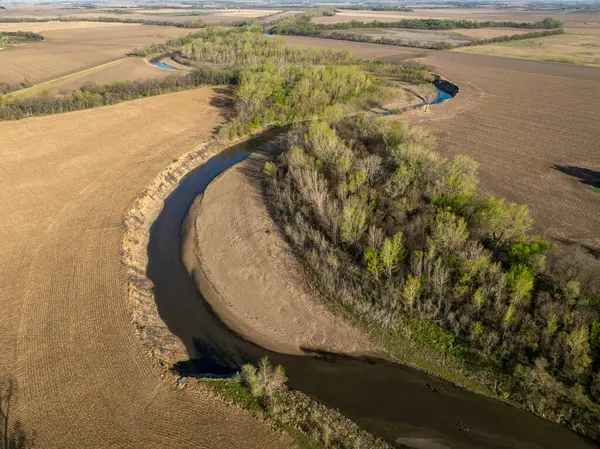 Río Little Nemaha Serpentea Través Las Tierras Agrícolas Nebraska Cerca — Foto de Stock