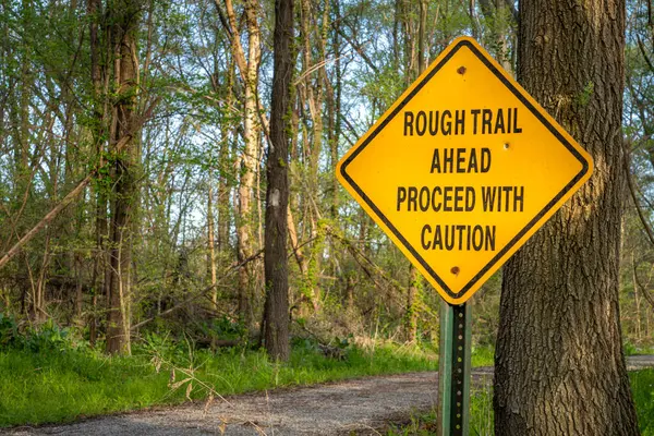 Rough Trail Ahead Proceed Caution Warning Sign Steamboat Trace Trail — Stock Photo, Image