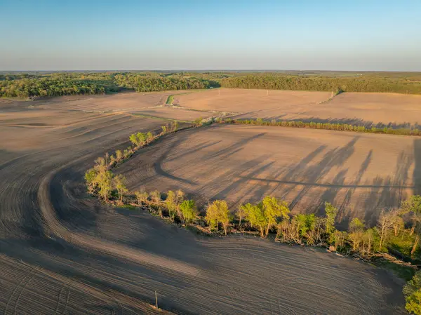 Luchtfoto Van Geploegde Maïsvelden Centraal Missouri Bij Zonsopgang — Stockfoto