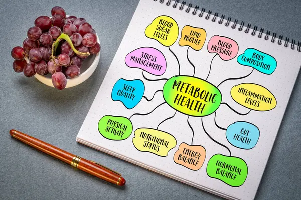 stock image components and factors affecting metabolic health,  infographics mind map sketch