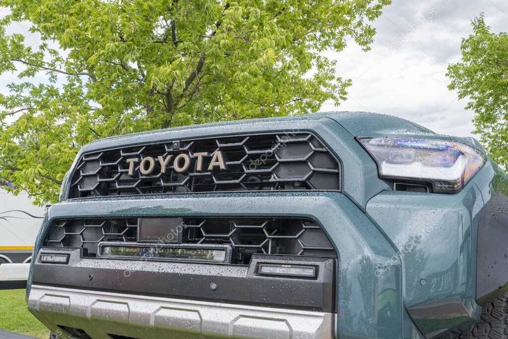 Loveland, CO, USA - August 23, 2024: Front of new Toyota 4Runner 2024 SUV in Trailhunter trim.