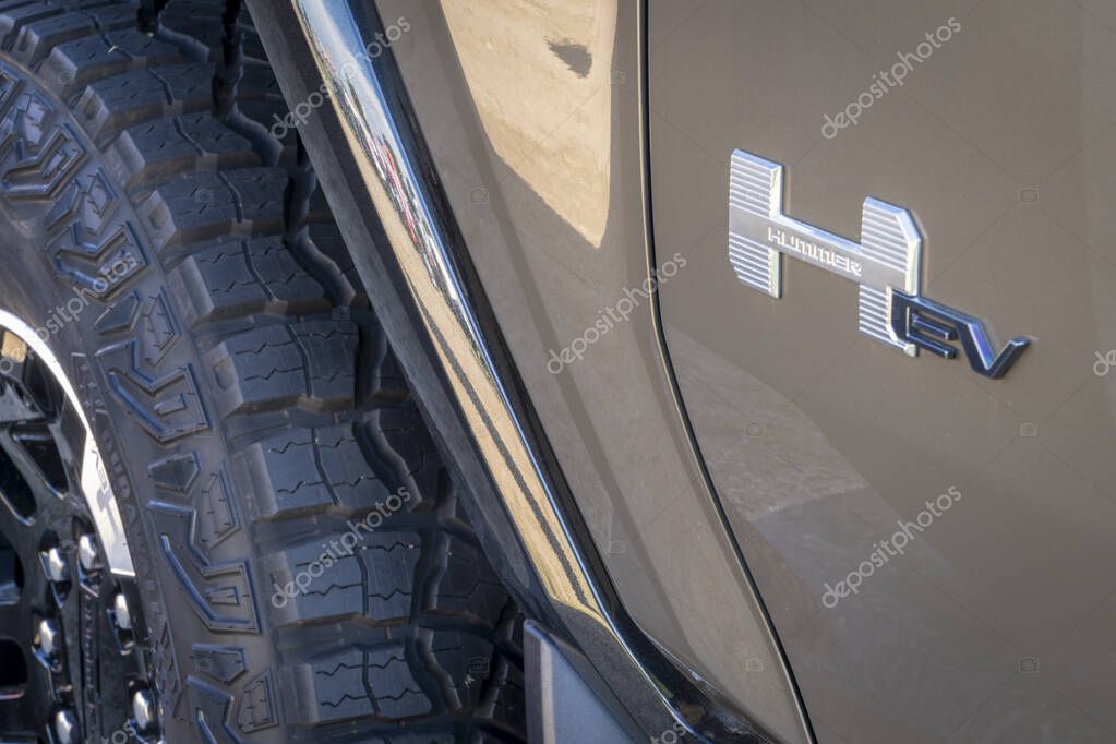 Loveland, CO, USA - August 24, 2024: Detail of GMC HUMMER EV pickup, world's first all-electric supertruck.