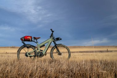 Lothe, CO, ABD - 2 Şubat 2025: Superdelite, Riese ve Muller tarafından Colorado eteklerindeki bir çayır bisikletçiliğinde geliştirilmiş e-bisiklet.