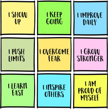 Kendimle gurur duyuyorum. İlham verici notlar ve olumlu kavramlarla dolu.