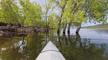 Fort Collins, Colorado yakınlarındaki Rocky Dağları eteklerinde kayak ya da kano sporu - POV Paddler perspektifi