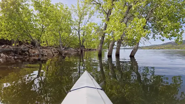 Fort Collins, Colorado yakınlarındaki Rocky Dağları eteklerinde kayak ya da kano sporu - POV Paddler perspektifi