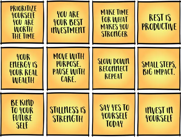 Kendine zaman ayır - ipuçları ve yönergeler içeren ilham verici hatırlatma notları..