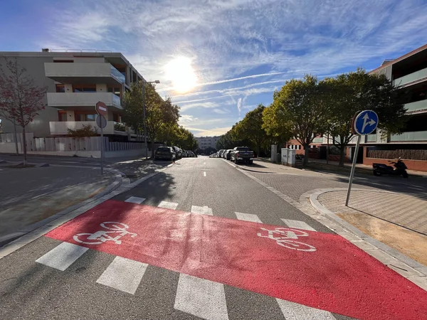 Дорожный Знак Эксклюзивной Полосе Велосипедов Городе Сан Кугат Дель Вальес — стоковое фото