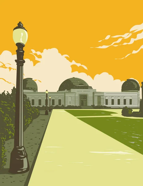Wpa Poster Art Griffith Observatory Griffith Park South Facing Slope — Stock vektor