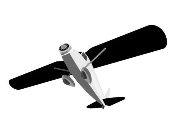 Иллюстрация Самолета Пропеллера Полете Над Головой Изолированном Фоне Выполненном Стиле — стоковый вектор