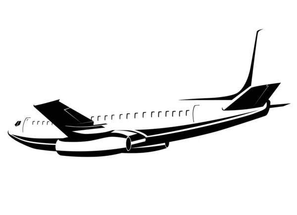 Illustration Eines Verkehrsflugzeugs Vollflug Von Der Seite Auf Isoliertem Hintergrund — Stockvektor