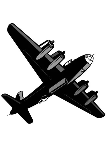 二架波音B 29超级堡垒轰炸机从低角头顶起飞 以复古风格在孤立的背景下全面飞行的例证 — 图库矢量图片