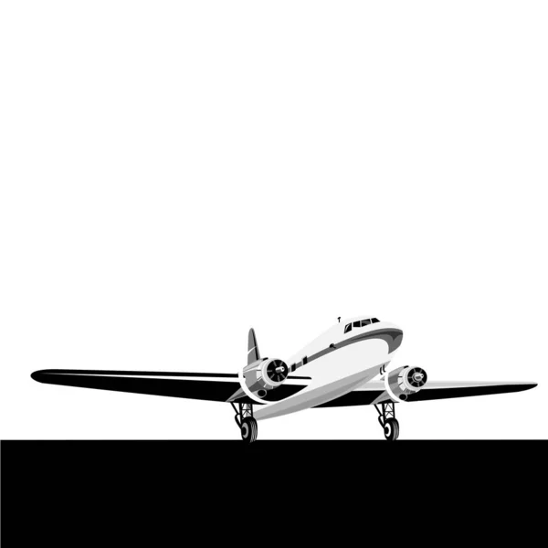 Ilustração Uma Hélice Avião Avião Avião Pista Prestes Decolar Rodas — Vetor de Stock