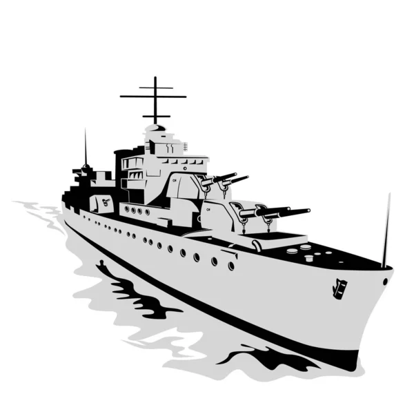 Εικονογράφηση Ενός Αντιτορπιλικού Τύπου Fletcher Class Του Δευτέρου Παγκοσμίου Πολέμου — Διανυσματικό Αρχείο