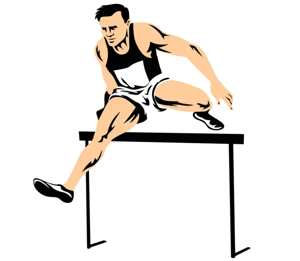 Ilustración Atleta Atletismo Saltando Los Obstáculos Vistos Desde Frente Sobre — Vector de stock