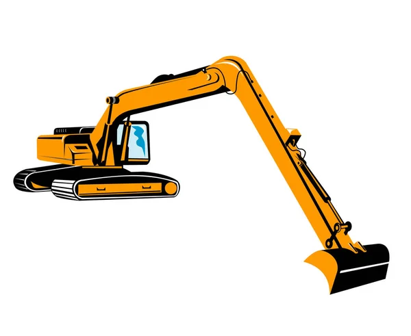 Wpa Ilustrare Stil Excavator Sau Excavator Mecanic Boom Dipper Găleată — Vector de stoc