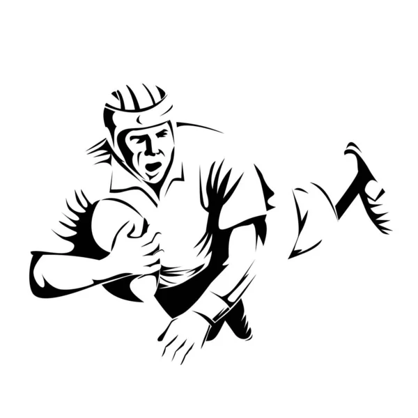 一个橄榄球选手跳水尝试在孤立的背景上得分的例子 复古风格 — 图库矢量图片