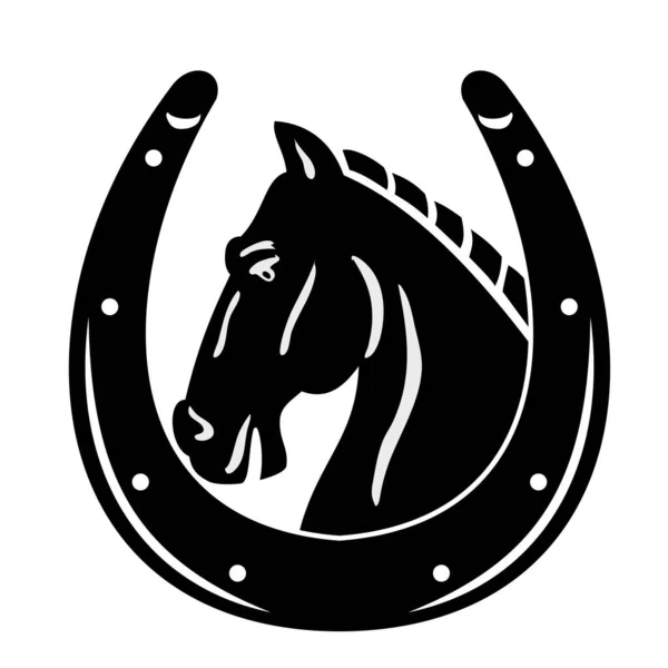 Иллюстрация Показывающая Лошадь Жеребца Внутри Подковы Вид Сбоку Изолированном Фоне — стоковый вектор