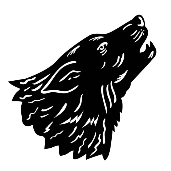 Иллюстрация Изображением Головы Волка Дикой Собаки Выющей Стороны Выполненной Черно — стоковый вектор