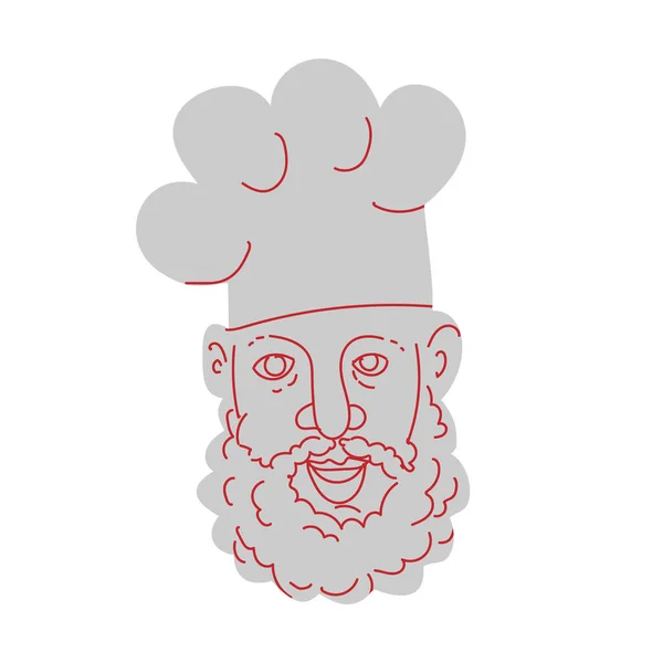 Mono Linea Illustrazione Testa Chef Con Barba Indossando Cappello Toque — Vettoriale Stock