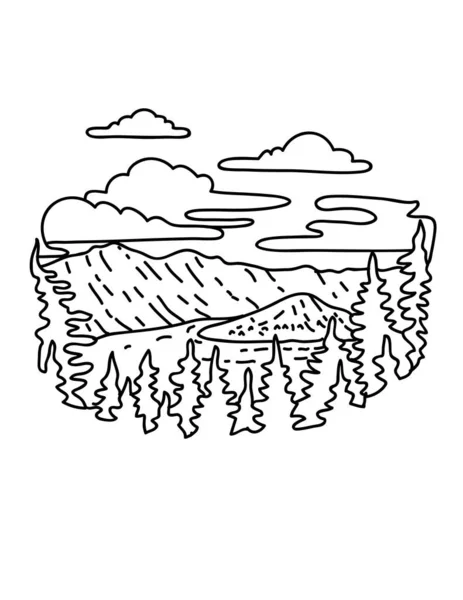 Mono Linje Illustration Crater Lake National Park Cascade Bergen Södra — Stock vektor