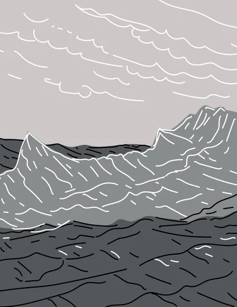 死亡谷国家公园加州 内华达州边境单行线艺术灰度绘图 — 图库矢量图片