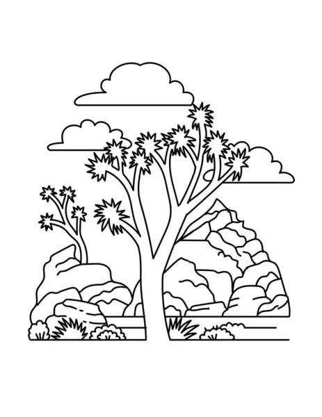 Mono Linje Illustration Joshua Tree National Park Ligger Sydöstra Kalifornien — Stock vektor