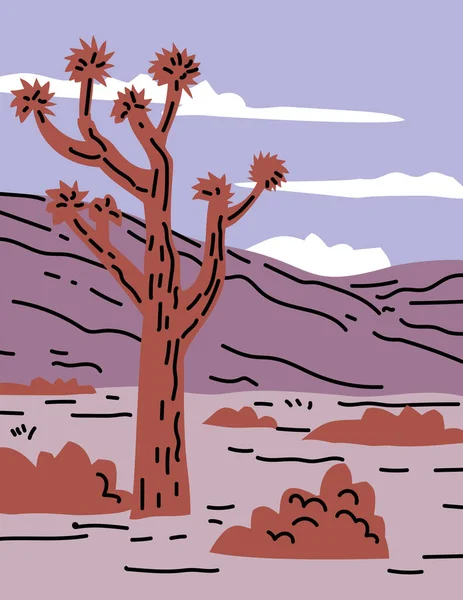Wpa Plakatkunst Mit Linienkunst Des Joshua Tree Nationalparks Südosten Kaliforniens — Stockvektor