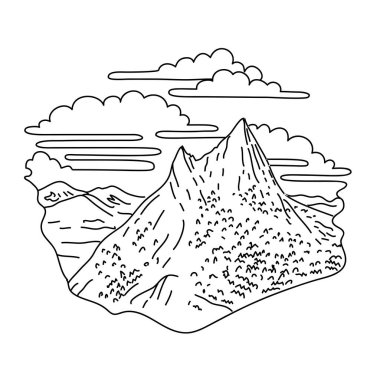 Inyo Ulusal Ormanı ve Yosemite Ulusal Parkı 'ndaki Sierra Nevada sıradağındaki Conness Dağı' nın tekli çizimi siyah-beyaz tekel çizim tarzında yapılmıştır.