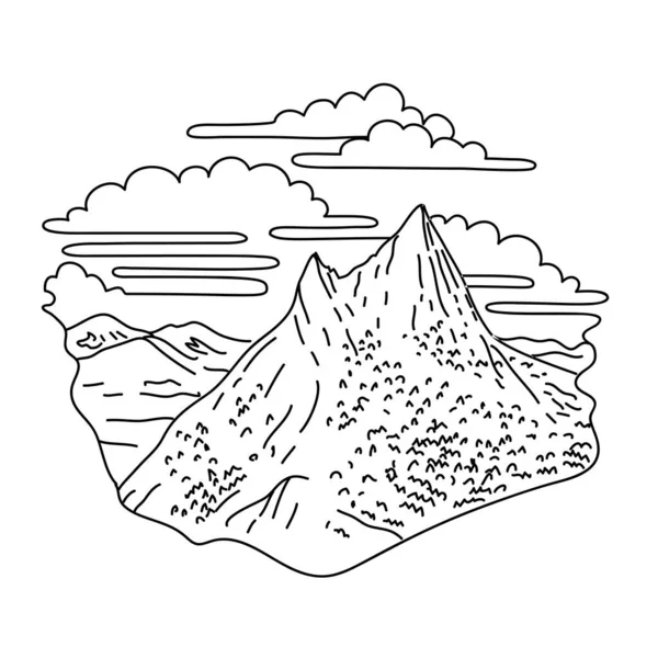 美国加利福尼亚州Inyo国家森林和约塞米蒂国家公园内华达山脉的科尼斯山的单线插图 以黑白单线绘画艺术风格绘制 — 图库矢量图片