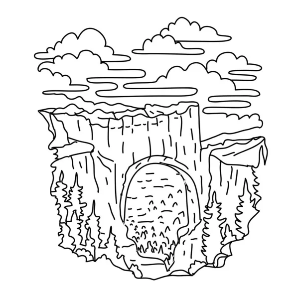 Mono Line Illustration Natural Bridge Bryce Canyon National Park Southwestern — Vector de stock