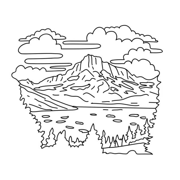 美国加利福尼亚州马德拉县Ansel Adams荒无人烟地区内华达州Sierra Nevada千岛湖的单线画图 用黑白单线画艺术风格 — 图库矢量图片