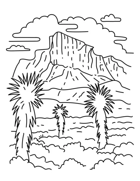 Mono Line Illustration Guadalupe Peak Guadalupe Mountains National Park Southeastern — Vector de stock