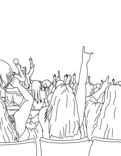 Line Art Drawing Illustration Large Crowd Young People Live Concert — Vector de stock