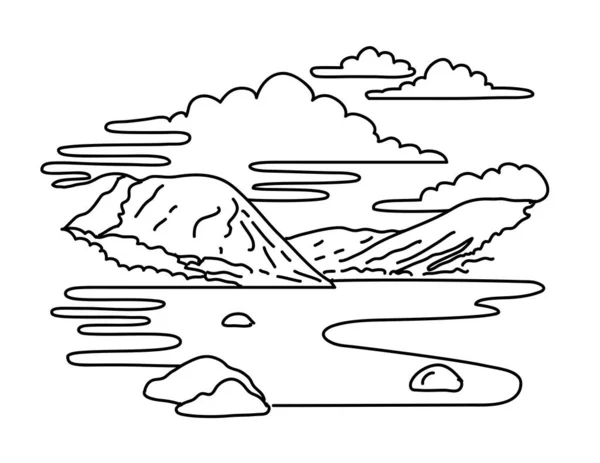 Mono Line Illustration Tenaya Lake Located Yosemite Valley Tuolumne Meadows — Vector de stock