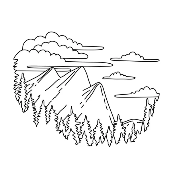 Mono Line Illustration Three Brothers Consisting Eagle Peak Middle Lower — Vector de stock