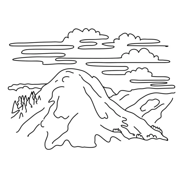 Mono Line Illustration Clouds Rest Mountain Located Yosemite National Park — Vector de stock