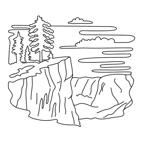 Mono Line Illustration Taft Point West Glacier Point Located Yosemite — Stock Vector