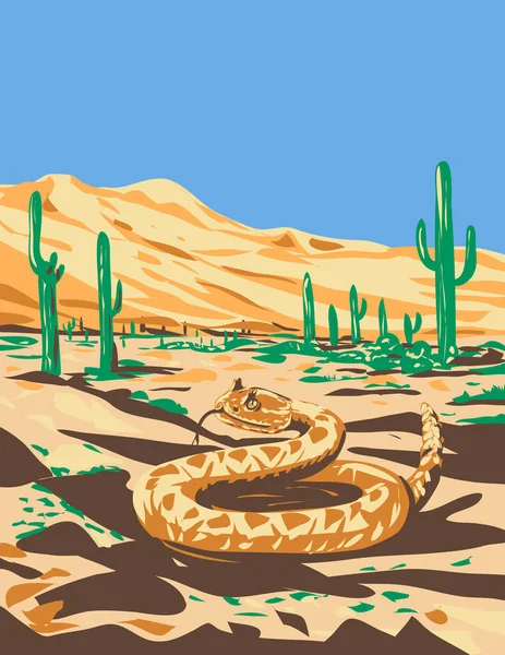 Wpa Poster Art Western Diamondback Rattlesnake Texas Diamond Back Sonoran — Stock vektor