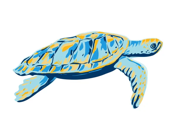 Wpa Poster Art Loggerhead Sea Turtle Viewed Side Isolated White — Stockvector