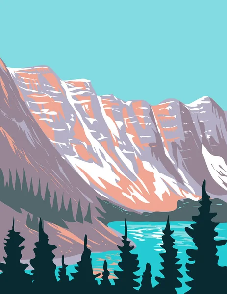 Wpa Plakat Sztuki Moraine Lake Lodowate Jezioro Banff National Park — Wektor stockowy