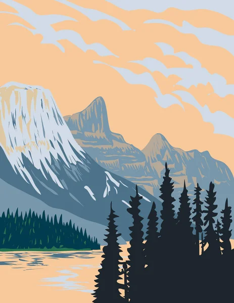 カナダのアルバータ州のカナダロッキー山脈にあるジャスパー国立公園のWpaポスターアートは 作品プロジェクト管理で行われます — ストックベクタ