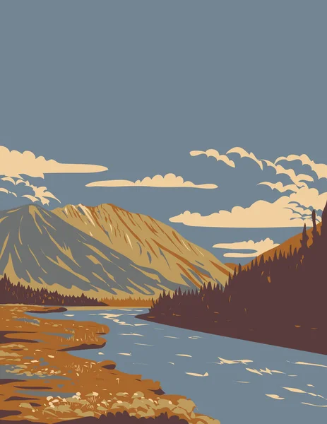 加拿大育空地区西南角Kluane国家公园和保护区Quill Creek的世界和平协会招贴画艺术 从事工程项目管理 — 图库矢量图片
